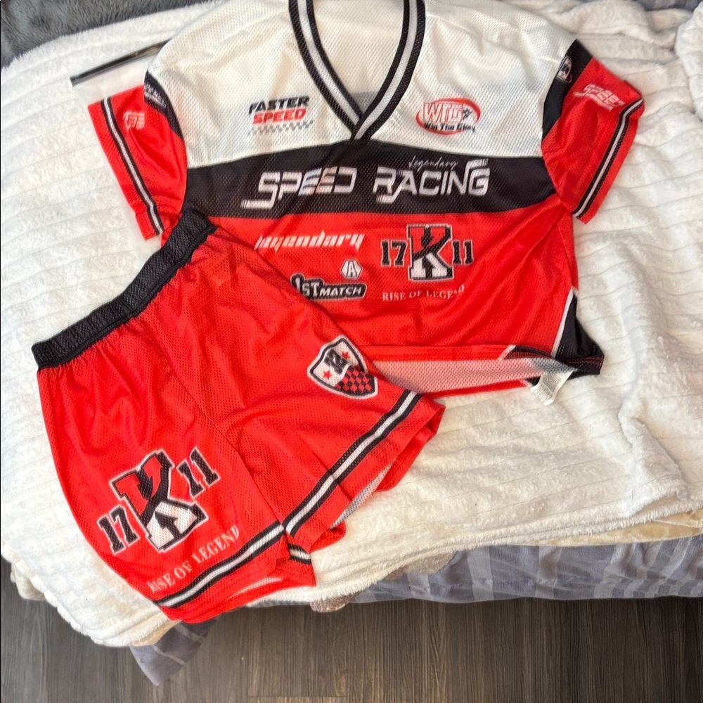 SHEIN Red Black White Speed Racing Jersey Set